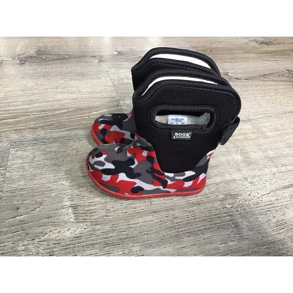 Baby Bogs Toddler Boy Boots Size 4 Rain Snow Red Black Camo Pull On Waterproof